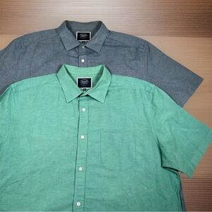 *Two Charles Tyrwhitt Classic Fit Linen Blend Shirt Mens 2XL Short Sleeve Button